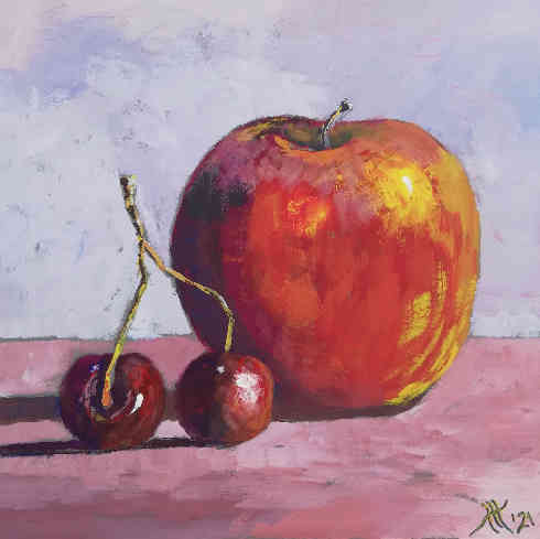Stillleben Apfel und Kirsche