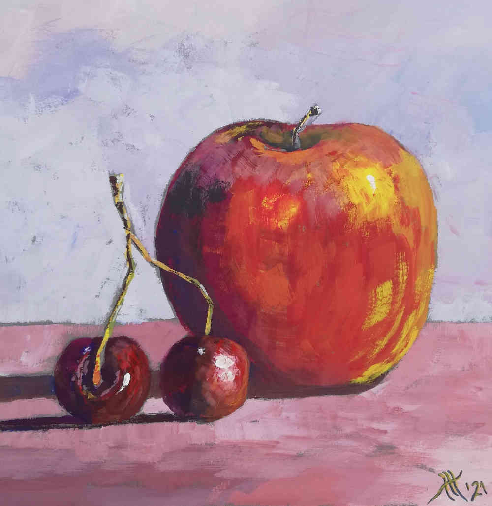 Stillleben Apfel und Kirsche